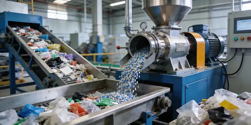 Industrial-plastic-recycling-facility-with-rigid-plastic-recycling-pelletizer